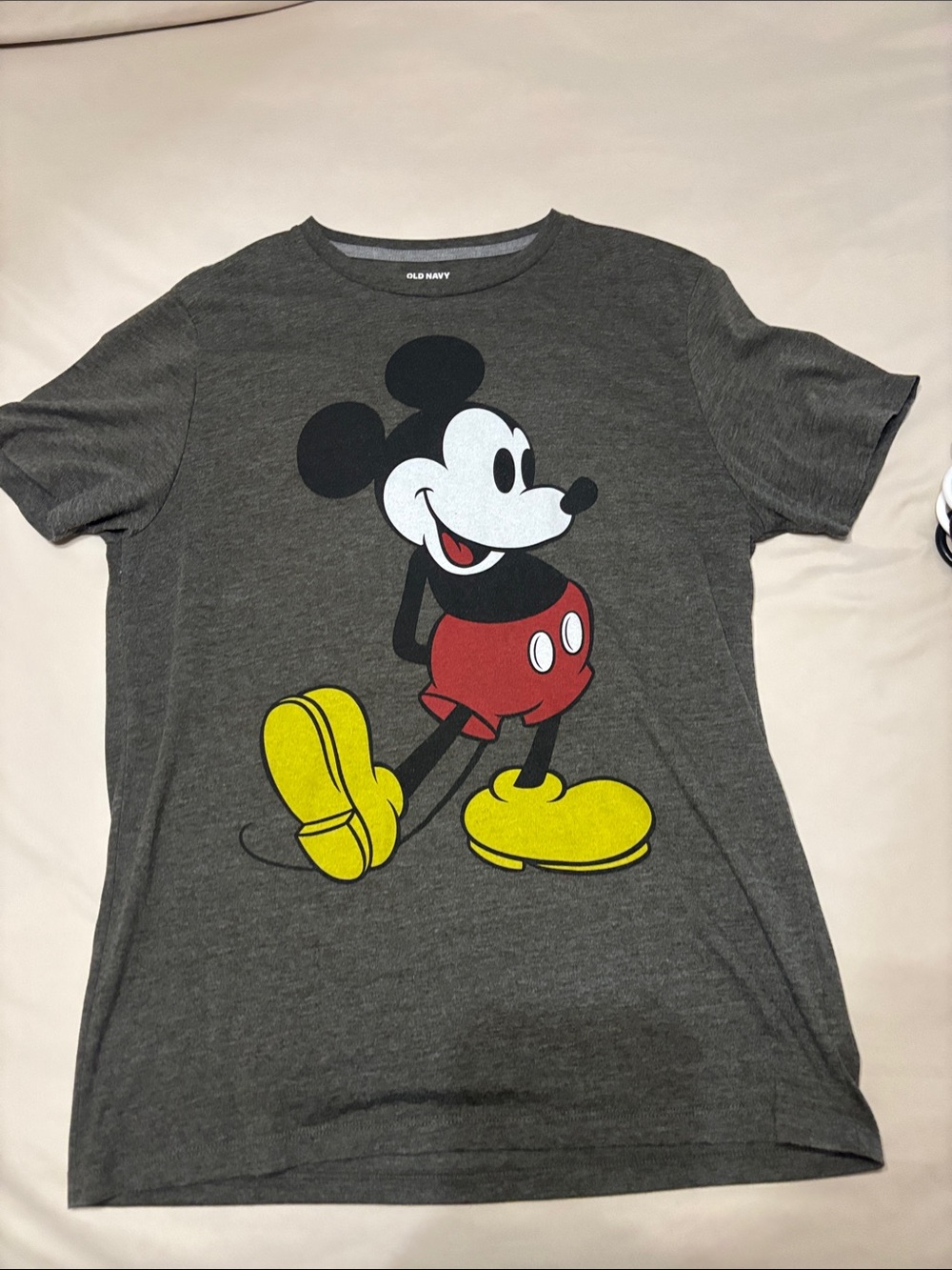 Old Navy Men's Gray Mickey Mouse Tee with Red & Yellow Accents
